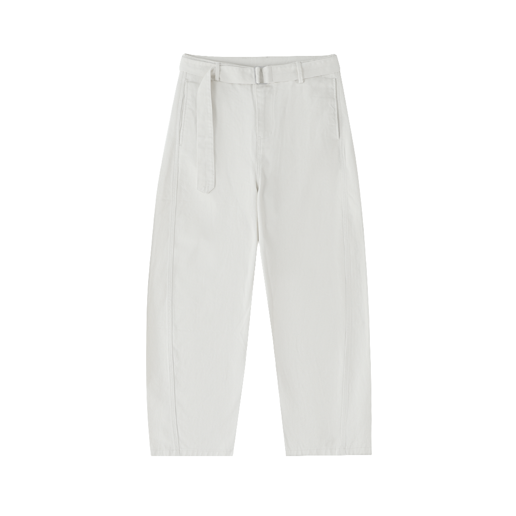 Twisted-Seam Belted Curved-Blade Pants
