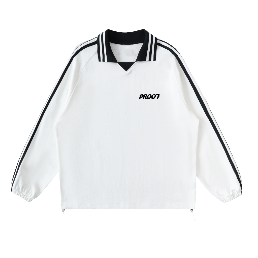 Contrast Striped Lapel Collar Sweatshirt