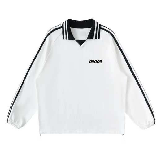 Contrast Striped Lapel Collar Sweatshirt