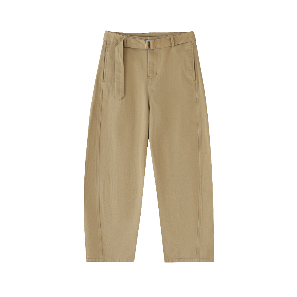 Twisted-Seam Belted Curved-Blade Pants