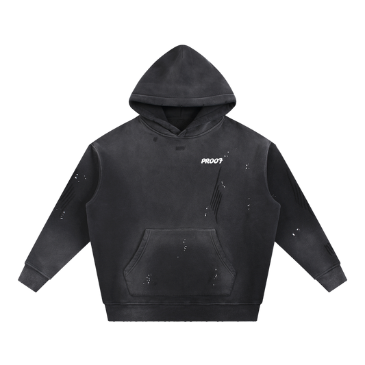 Vintage Washed Frayed Fleece Hoodie