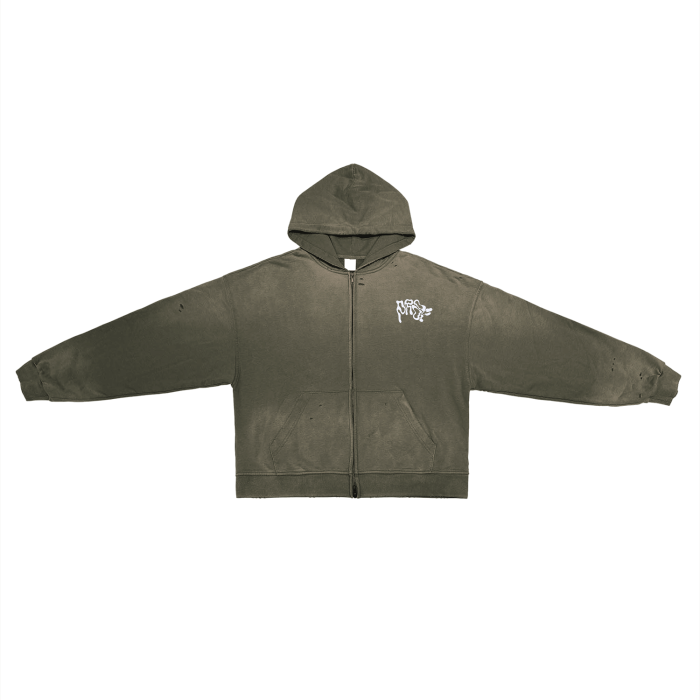 Pure Cotton Hand-Frayed Zip Hoodie