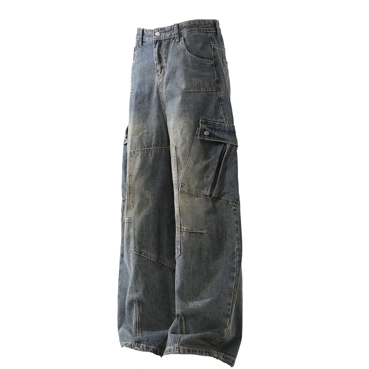 Multi-Pocket Washed Vintage Loose Jean