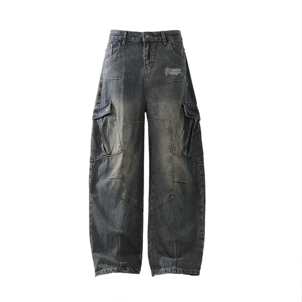 Multi-Pocket Washed Vintage Loose Jean
