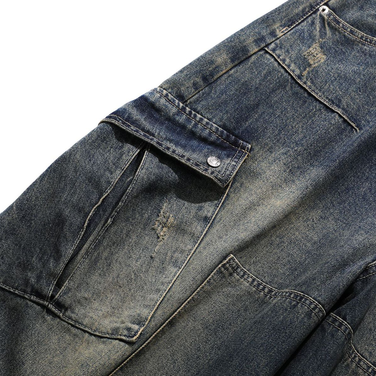 Multi-Pocket Washed Vintage Loose Jean