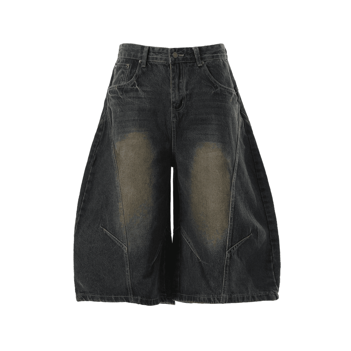 Wide-Leg Curved Blade Denim Shorts