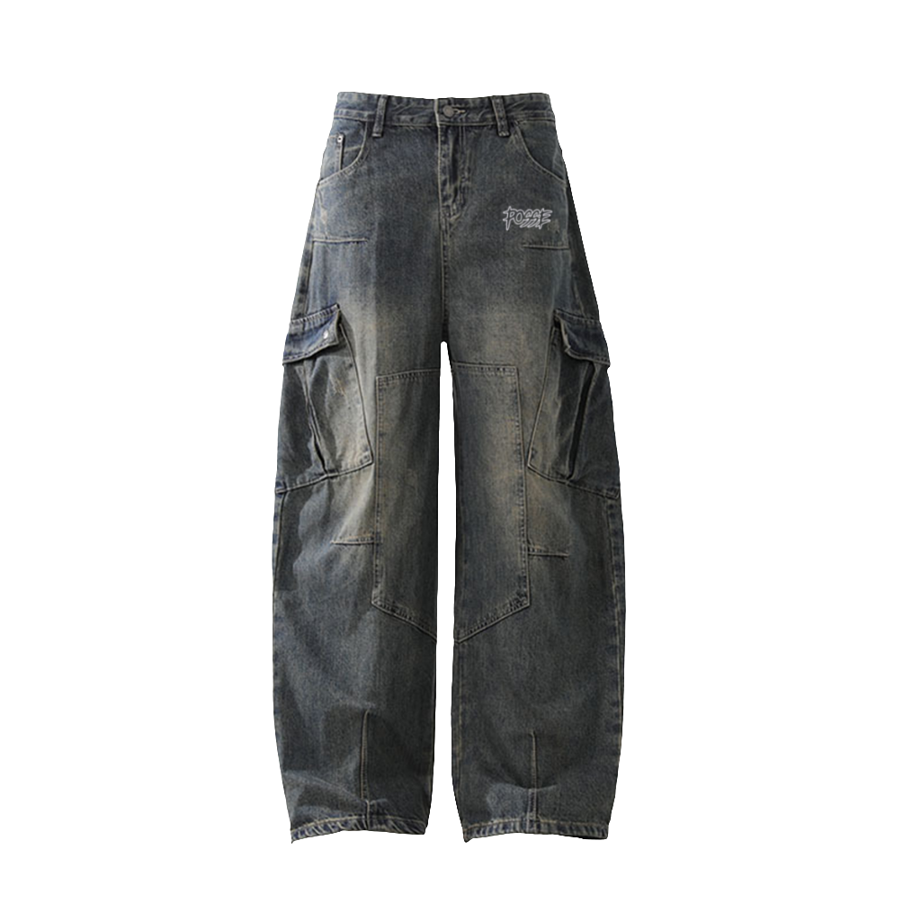 Multi-Pocket Washed Vintage Loose Jean