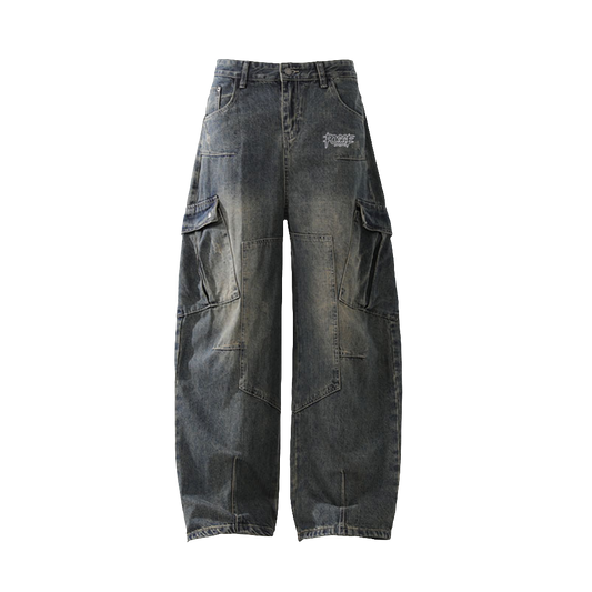 Multi-Pocket Washed Vintage Loose Jean