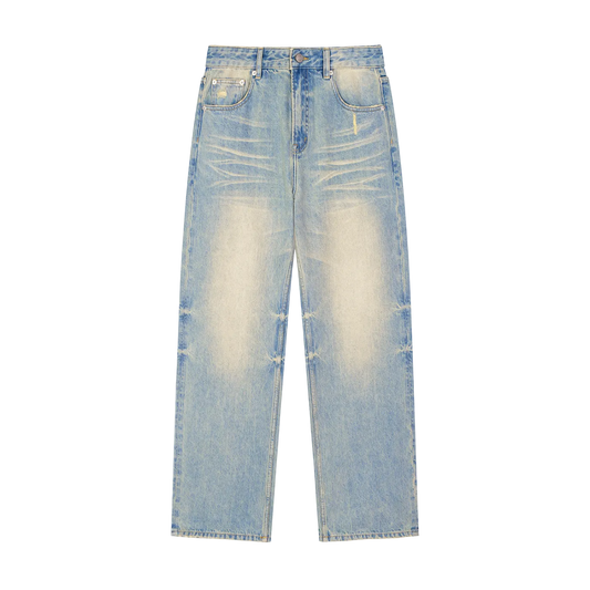 Sun Fade Raw Hem Denim Jeans