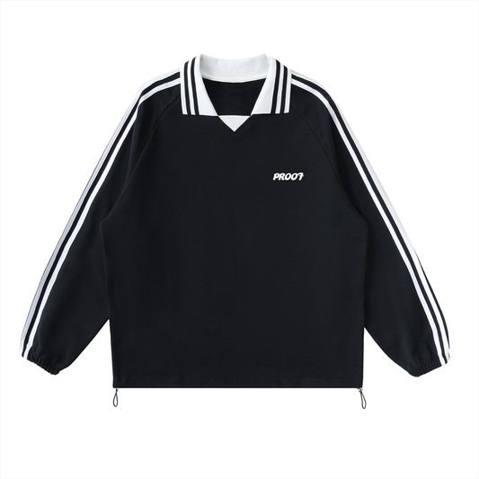 Striped Lapel Collar Sweatshirt